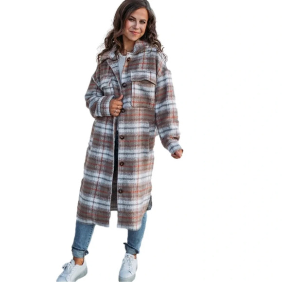 Timing Long Plaid Button Down Shacket - Picture 3 of 13